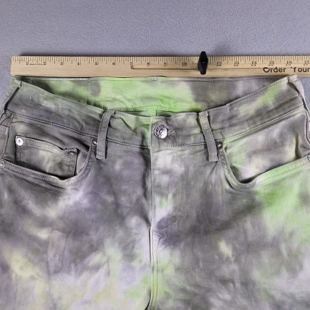 True Religion Tie Dye Jeans Mens 32x29 Gray Green Yellow Straight Leg Back Label